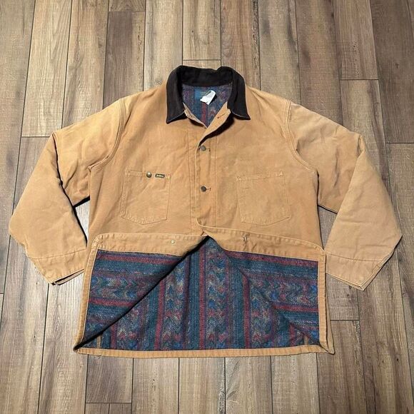 Vintage osh kosh Aztec blanket lined tan chore coat with corduroy‎ collar 46L L - Picture 1 of 6